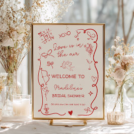 Póster Retro Red Love in the air welcome bridal shower