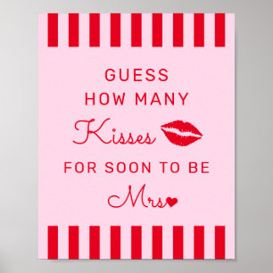 Póster Retro Red & Pink Adivinan Cuántos Kiss Rótulo de j