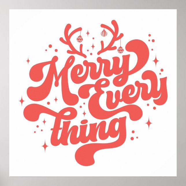 Póster Retro Red White Feliz todo Feliz Navidad (Frente)