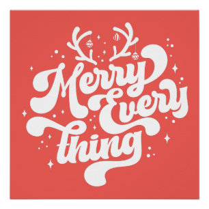 Póster Retro Red White Feliz todo Feliz Navidad