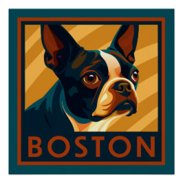 Póster Retro retrato de Boston Terrier