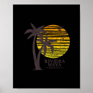 Póster Retro Riviera Maya México Atardecer en la Playa Ho