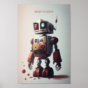Póster Retro robot poster - Ready to Serve