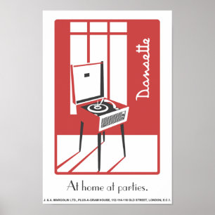 Póster Retro Rojo Dansette, jugador de discos Pop Art pos