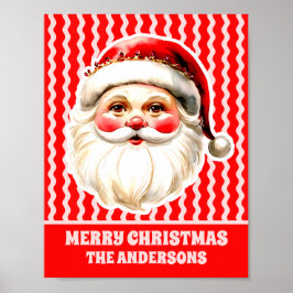 Póster Retro Rojo Santa Claus Navidades de la familia Ric