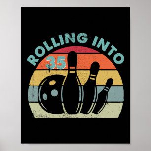 Póster Retro Rolling cumple 35 Bolera Vintage Bolos 35