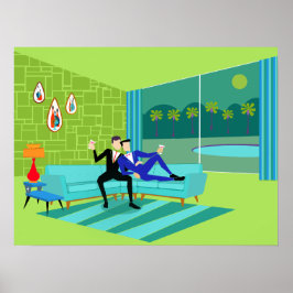 Póster Retro Romantic Gay Couple Poster