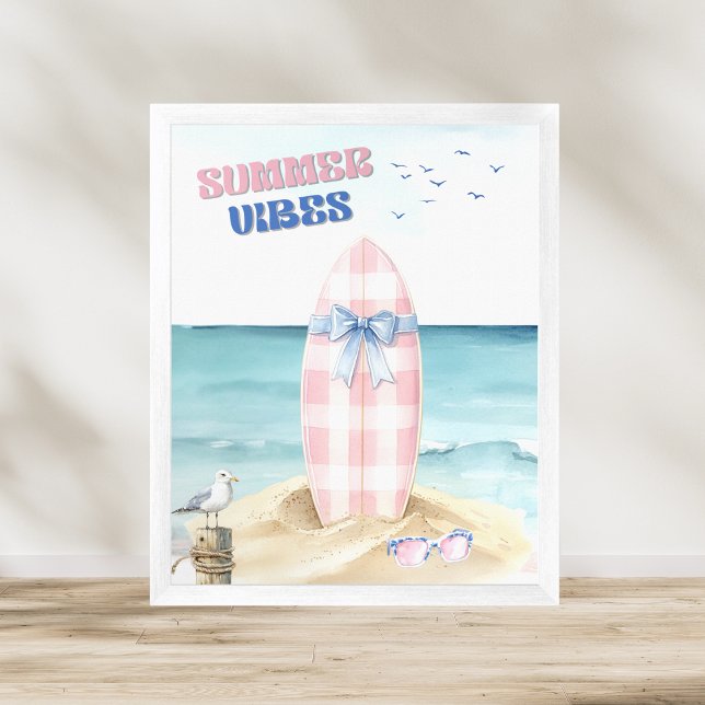 Póster Retro Rosa Azul Surfboard Vibraciones de Verano Ac (Subido por el creador)