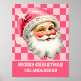 Póster Retro Rosa Santa Claus Navidades rosados en tafetá