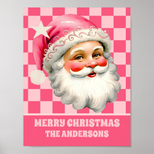 Póster Retro Rosa Santa Claus Navidades rosados en tafetá