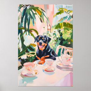 Póster Retro Rottweiler, Pintura al óleo de Rottwe