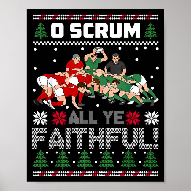 Póster Retro Rugby O Scrum All Ye Faithful Ugly Merry Chr (Frente)