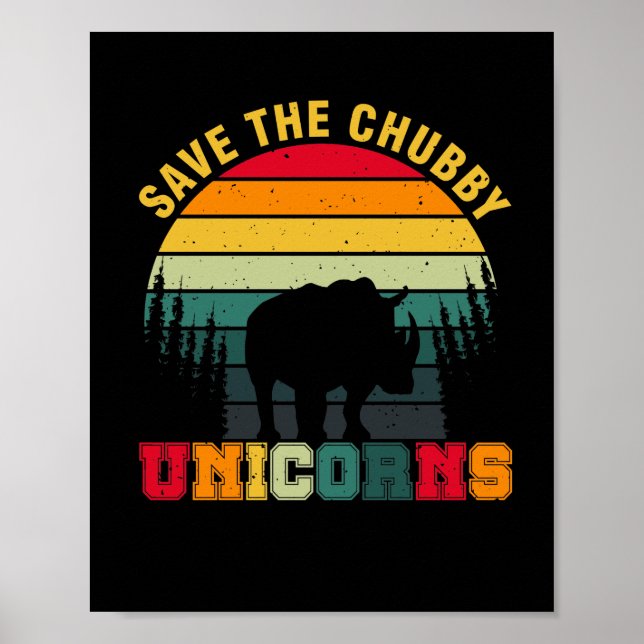 Póster Retro Salvar Al Chubby Unicornio - Salvar Al Rino (Frente)