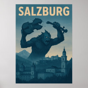 Póster Retro Salzburg Monster Attack Travel Poster