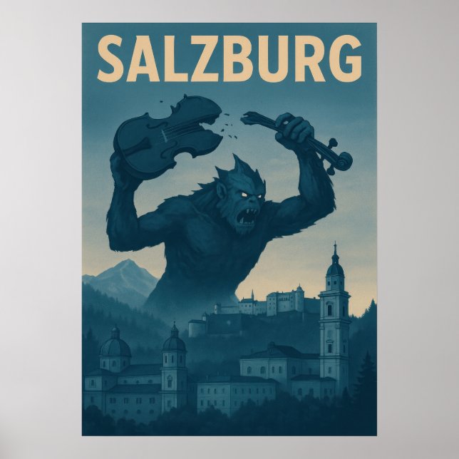 Póster Retro Salzburg Monster Attack Travel Poster (Frente)