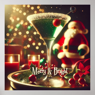 Póster Retro Santa de Navidad Martini Verde 50s