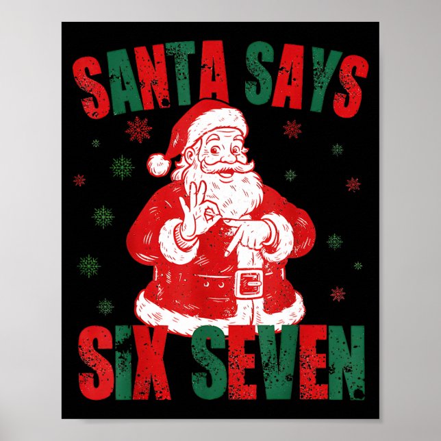 Póster Retro Santa Dice Seis Siete 67 Meme Navidad  (Frente)