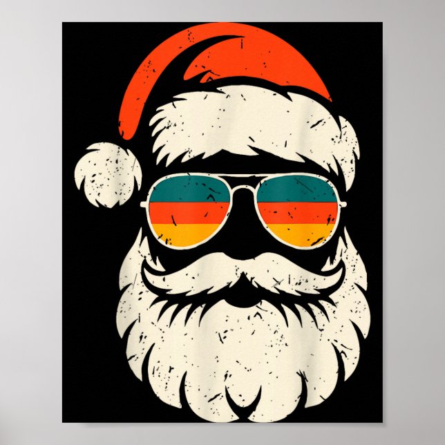 Póster Retro Santa Face Sungles Funny Christmas Family Ou (Frente)