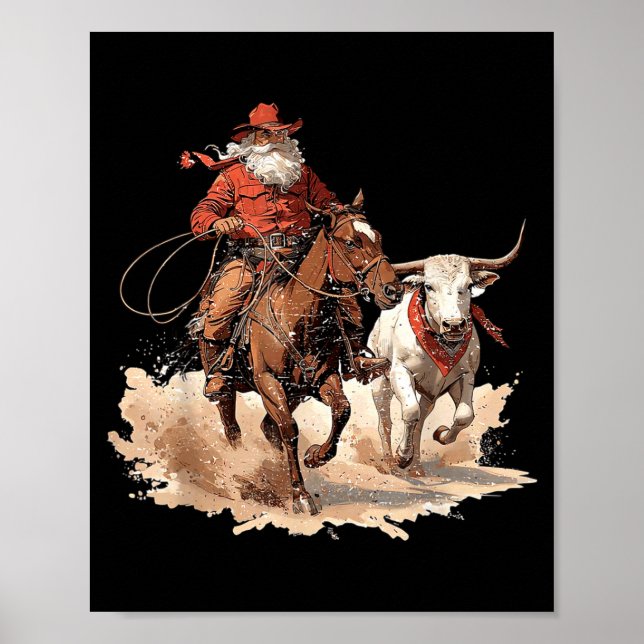 Póster Retro Santa Rodeo Reindeer Cowboy Western Horse Hi (Frente)