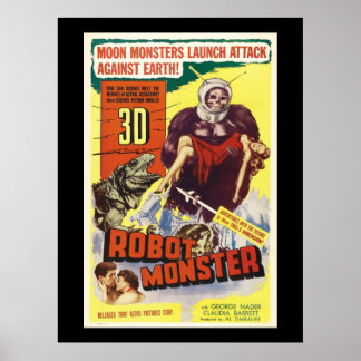Póster Retro Sci fi 3d robot monstruo