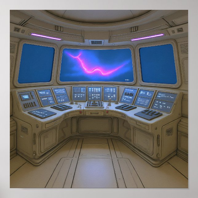 Póster Retro Sci-Fi Cockpit: Pilot's Uplink Console Art (Frente)