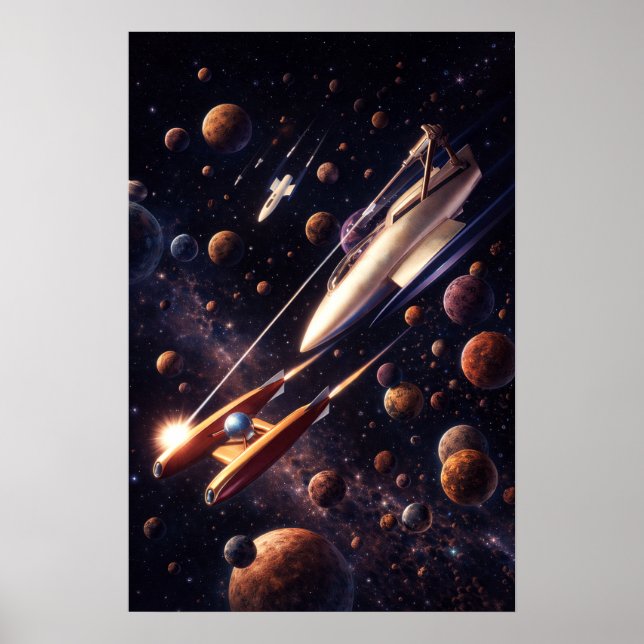 Póster Retro Sci-Fi Fantasy Space Battle Art (Frente)
