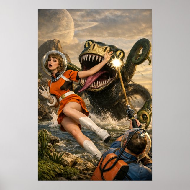 Póster Retro Sci-Fi Fantasy Space Monster Art (Frente)