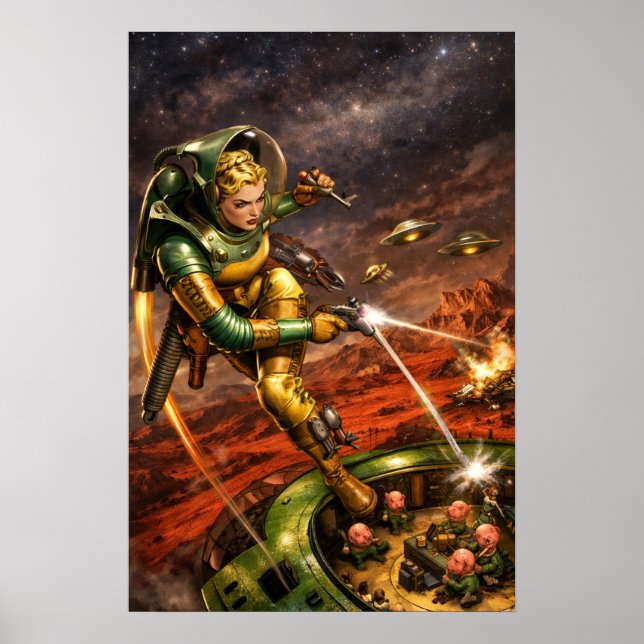 Póster Retro Sci-Fi Fantasy Space Woman Art (Frente)