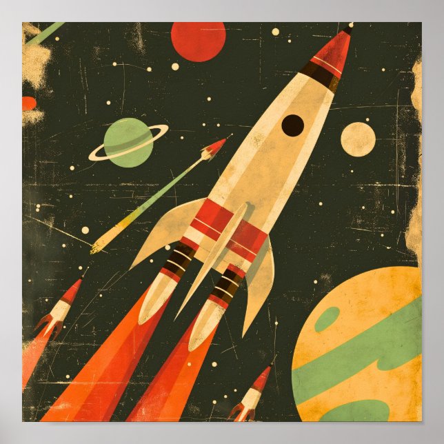Póster Retro Sci-Fi Rocket Space Illustration Design (Frente)