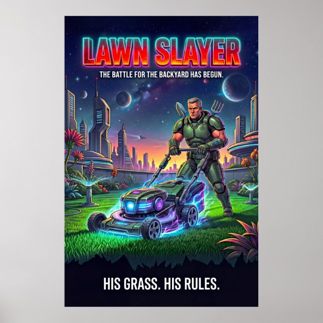 Póster Retro Sci Fi Tactical Lawn Hero Parody (Frente)