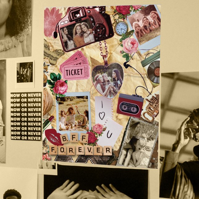 Póster Retro Scrapbook Best Friends Forever Photo Collage (Subido por el creador)