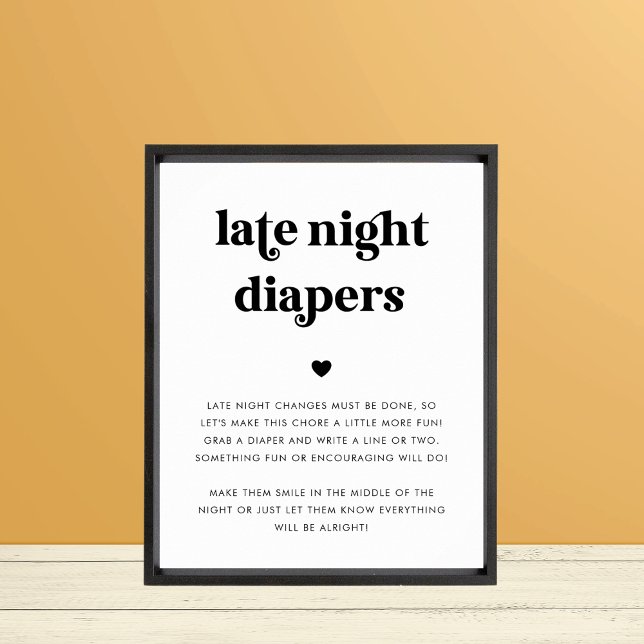 Póster Retro Script Late Night Diapers Rótulo Baby Shower (Subido por el creador)