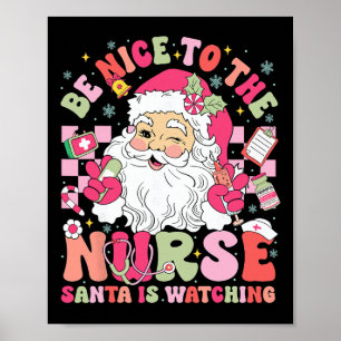 Póster Retro Sé Buen Con La Enfermera Santa Está Mirando