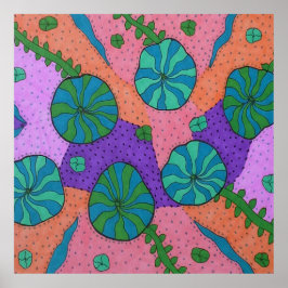 Póster Retro Sea Garden in Orange and Purple