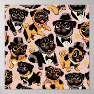 Póster Retro Seamless Cum Pug