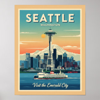 Póster Retro Seattle Washington Space Needle