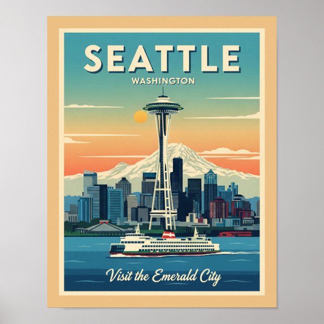 Póster Retro Seattle Washington Space Needle (Frente)