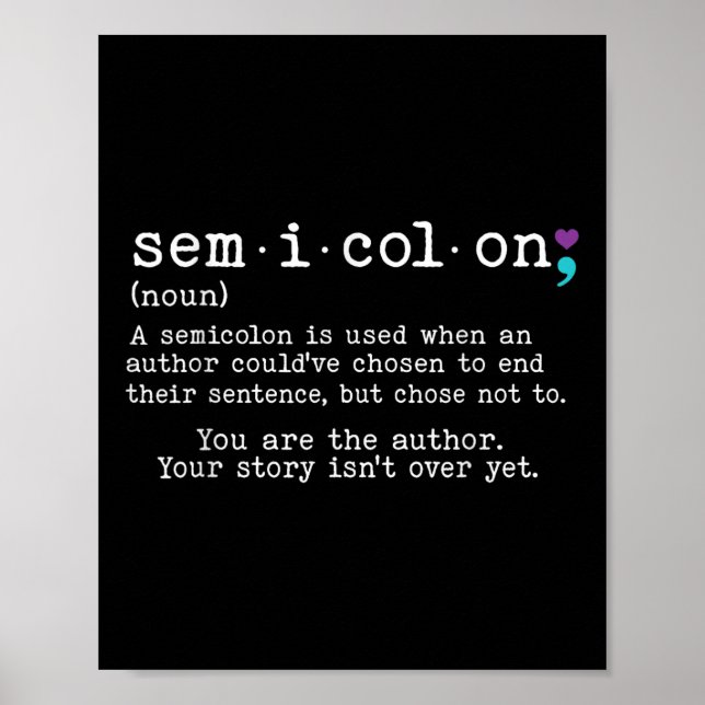Póster Retro Semicolon Definition Suicide Prevention Awar (Frente)