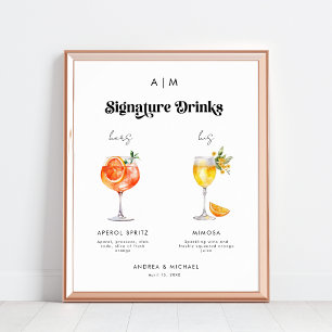 Póster Retro Signature Bebe Cócteles Rótulo Boda