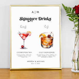 Póster Retro Signature Bebe Novia Groom Rótulo Boda