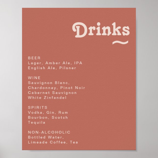 Póster Retro simple | Antiguo Rótulo de menú de bebidas R (Frente)