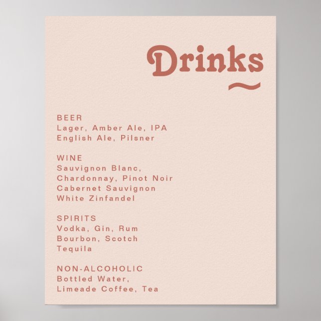 Póster Retro simple | Rótulo del menú de bebidas Bodas ro (Frente)