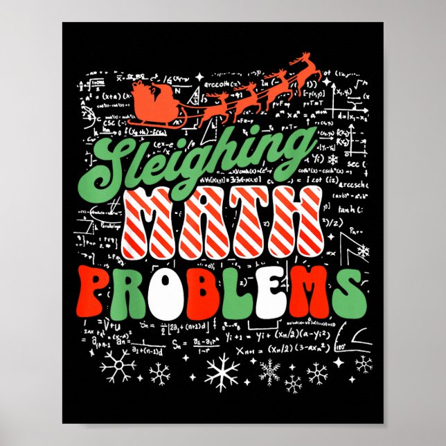 Póster Retro Sleighing Math Problems Santa Math Teacher C (Frente)
