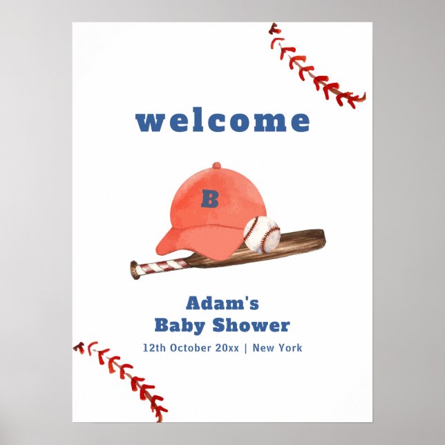 Póster Retro Slugger Baseball Boy Baby Shower Welcome (Frente)