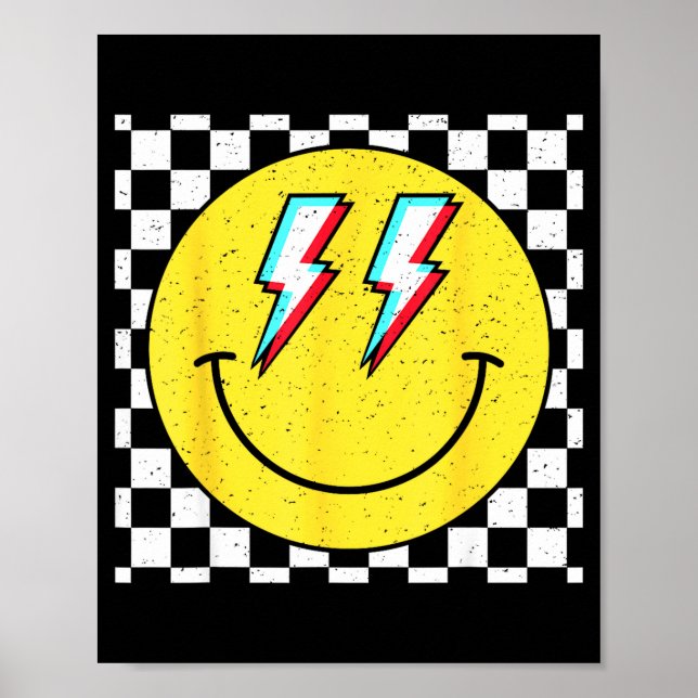 Póster Retro Smile Face Checkered Pattern Preppy Happy Fa (Frente)