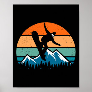 Póster Retro Snowboarder Snowboarding Hombres Mujeres Niñ