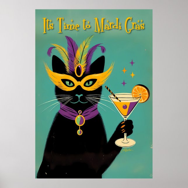 Póster Retro Sofisticados Es Hora del Martini de Mardi Gr (Frente)