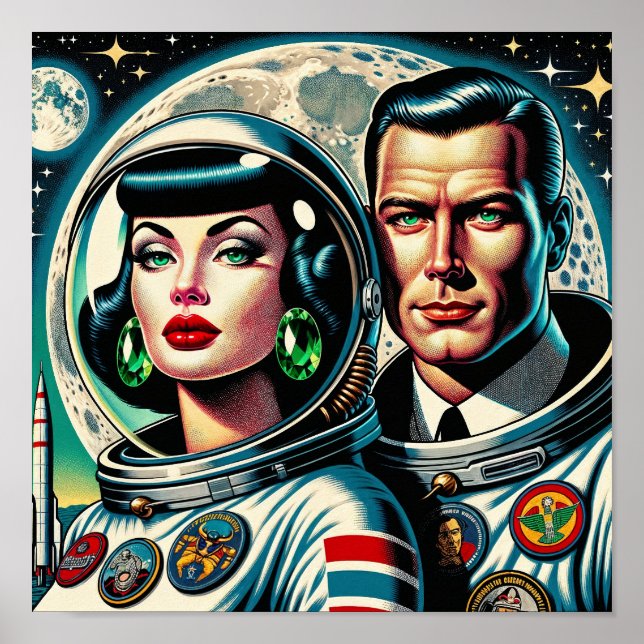 Póster Retro Space Astronauts (Frente)