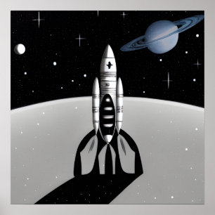 Póster Retro Space Rocket & Saturn