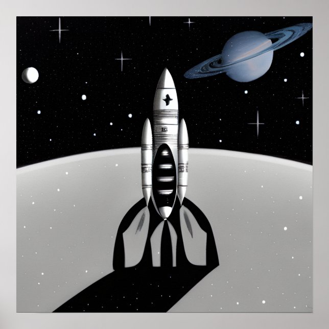 Póster Retro Space Rocket & Saturn (Frente)